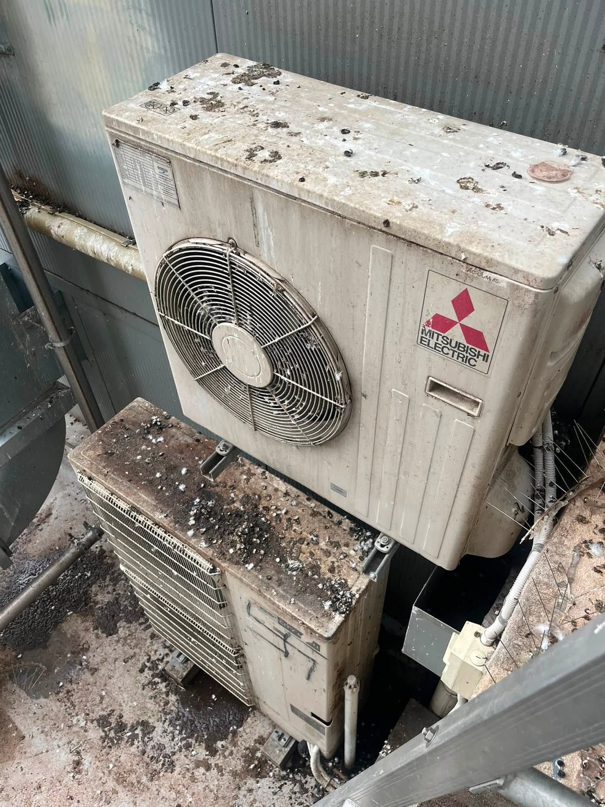 Commercial outdoor unit before coil cleaning